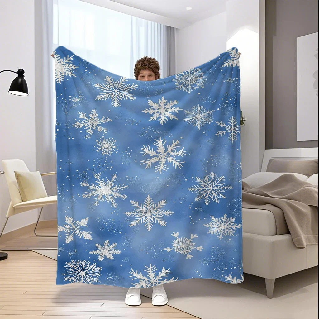 

Manta con patrón de copo de nieve, funda de franela de microfibra, manta para dormitorio, sala de estar, sofá, decoración suave