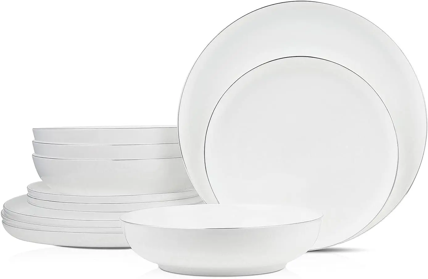 Formal Bone China Dinnerware Set for 8, White and Platinum