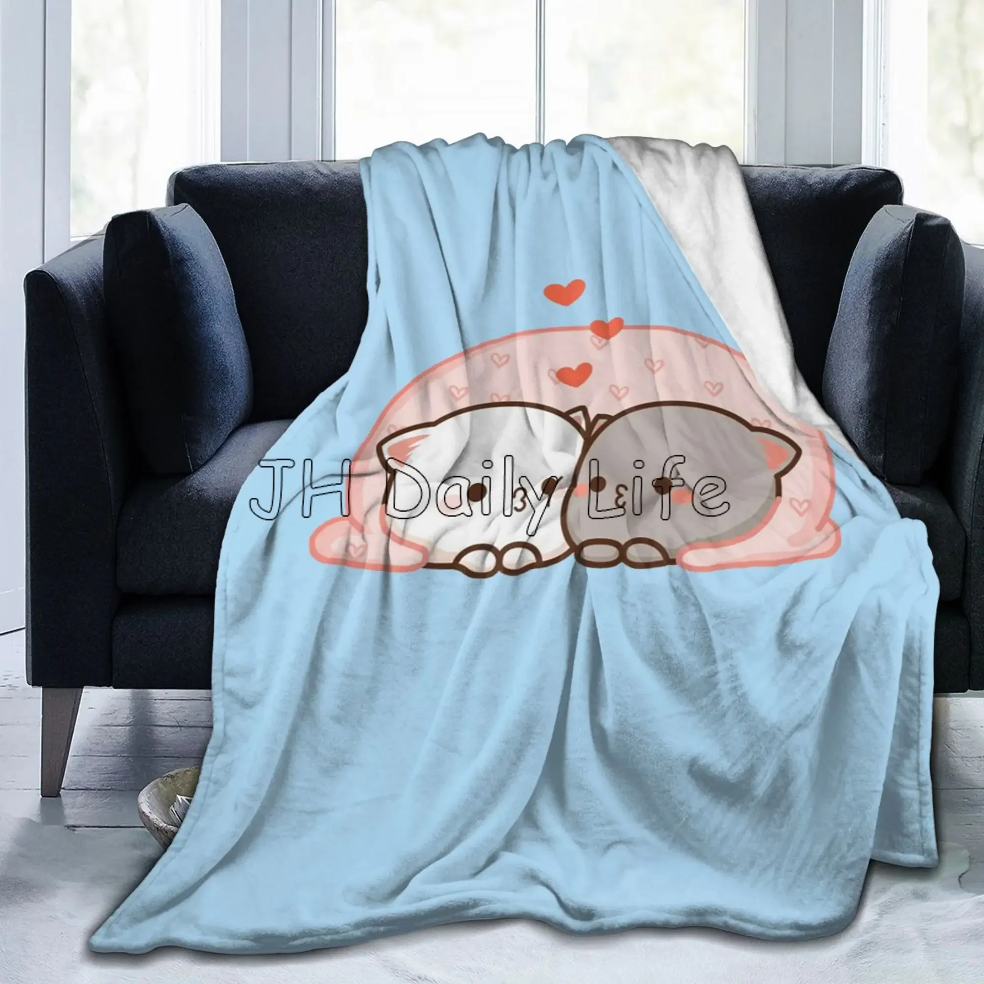 Cute Peach and Goma Flannel Fleece Blanket Mochi Cat Lightweight Warm Cozy Soft Throw Blankets Gift for Girls Boys 50x40 Inch
