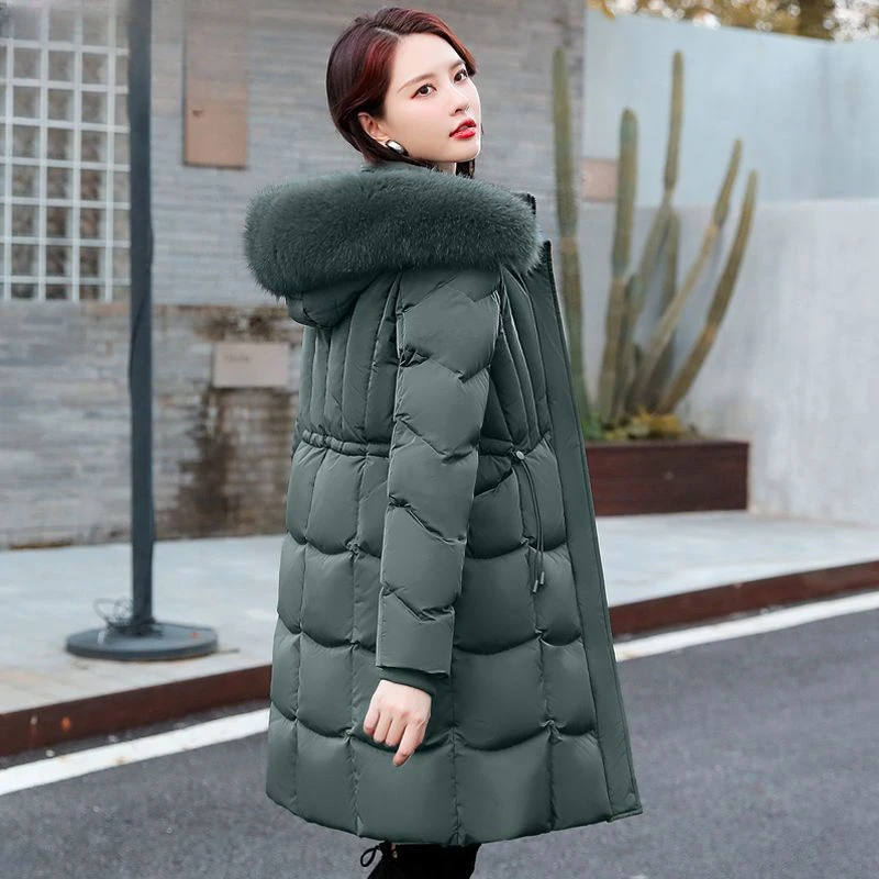 2023 New Women down Jacket Winter Coat Female Mid Length Version Fur Collar Parkas Slim Fit Hooded Fashionable Warm Outcoat