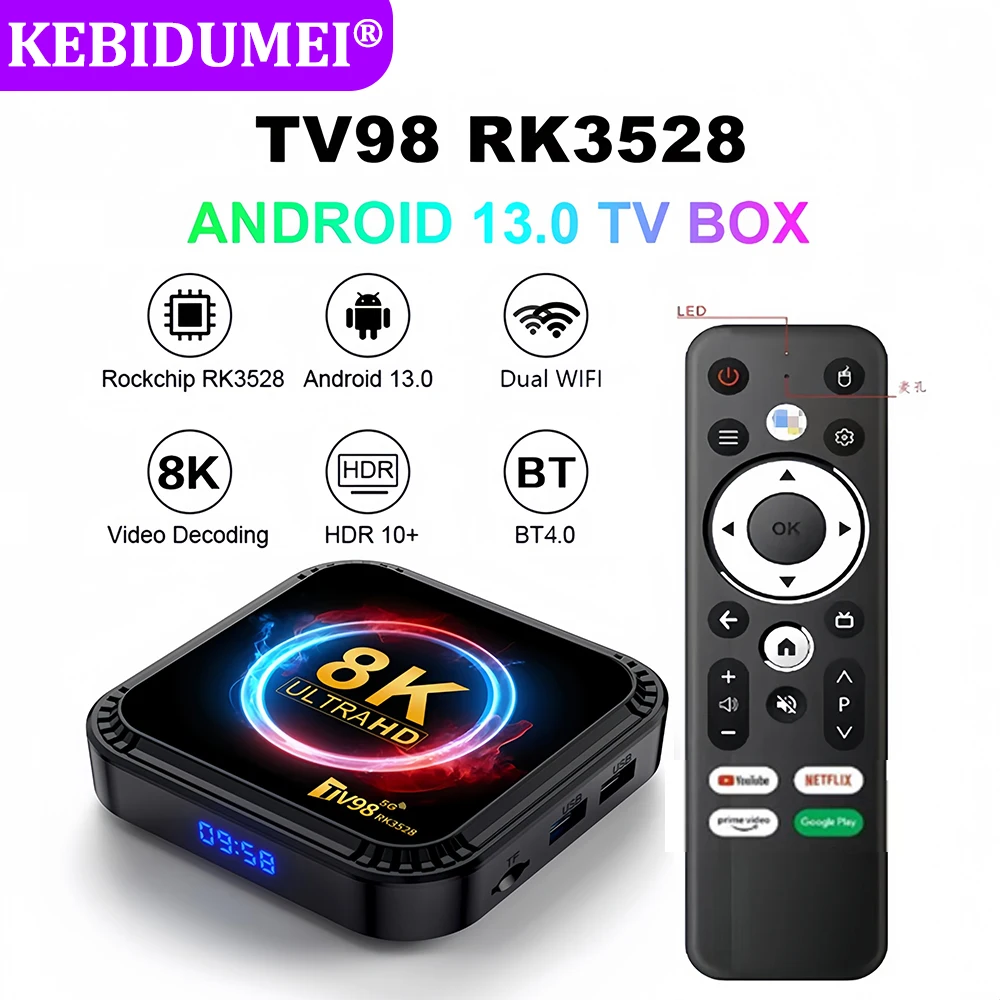 TV98 Smart TV Stick Android 13 Mini TV Box 8K Video 2G/4G/16G/64G BT4.0 2.4G 5G Dual WiFi Voice Remote Media Player Set Top Box