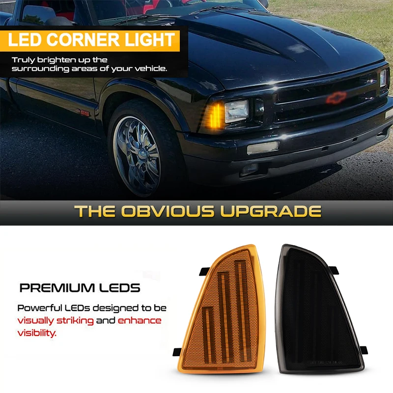 2x For 94-97 Chevrolet S10 Blazer Rh Front Corner Park Signal Side Marker Light Chevy  LED Lamp Smoked & Orange Lens New