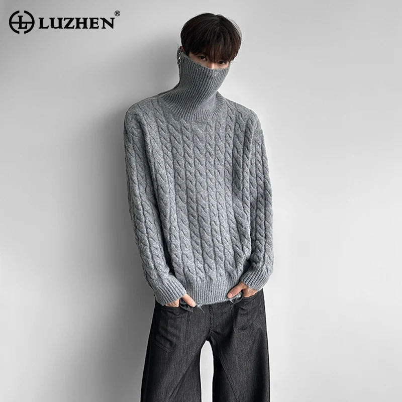 

LUZHEN 2025, новинка зимы, однотонный тканый узор, вязаный пуловер с воротником, мужской модный элегантный свитер на молнии с воротником JY5252