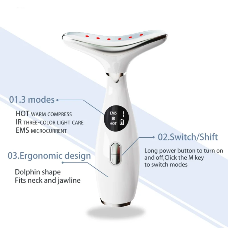 Dispositivo Levantamento Beleza Rosto, Terapia de Fótons LED, Anti Rugas, Queixo EMS, Pescoço, 3 Cores, Novas Tendências, 2024