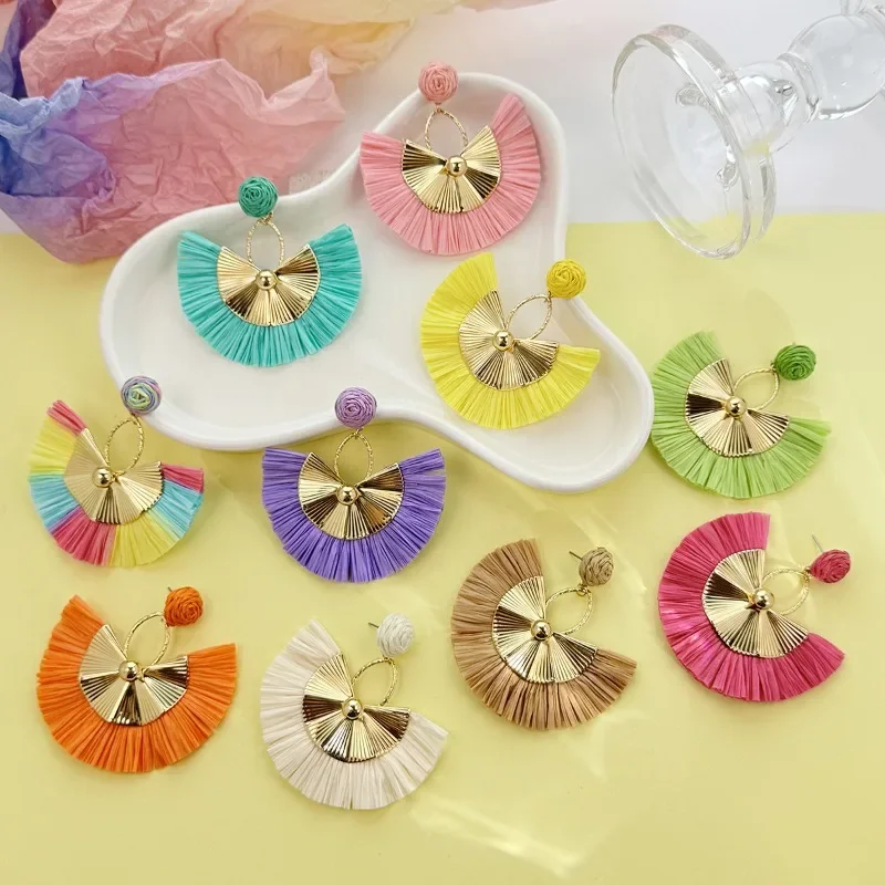 2024 New Bohemian Earrings Fashion Retro Hand Woven Fan Earrings Jewelry for Women