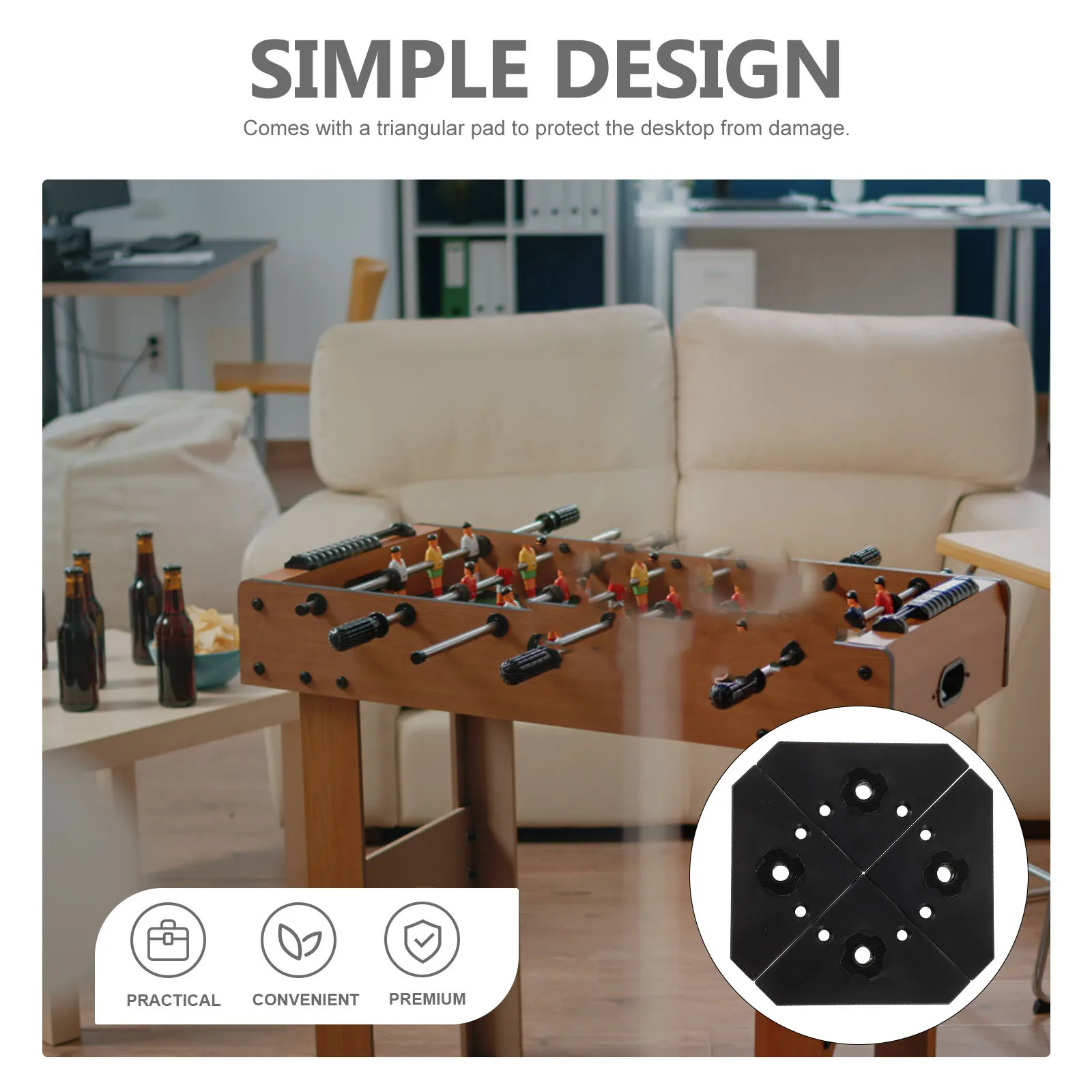 

4Pcs Foosball Table Foot Pads Triangular Replacement Mats for Table Football Machine Levelers Foosball Machine Foot Pads