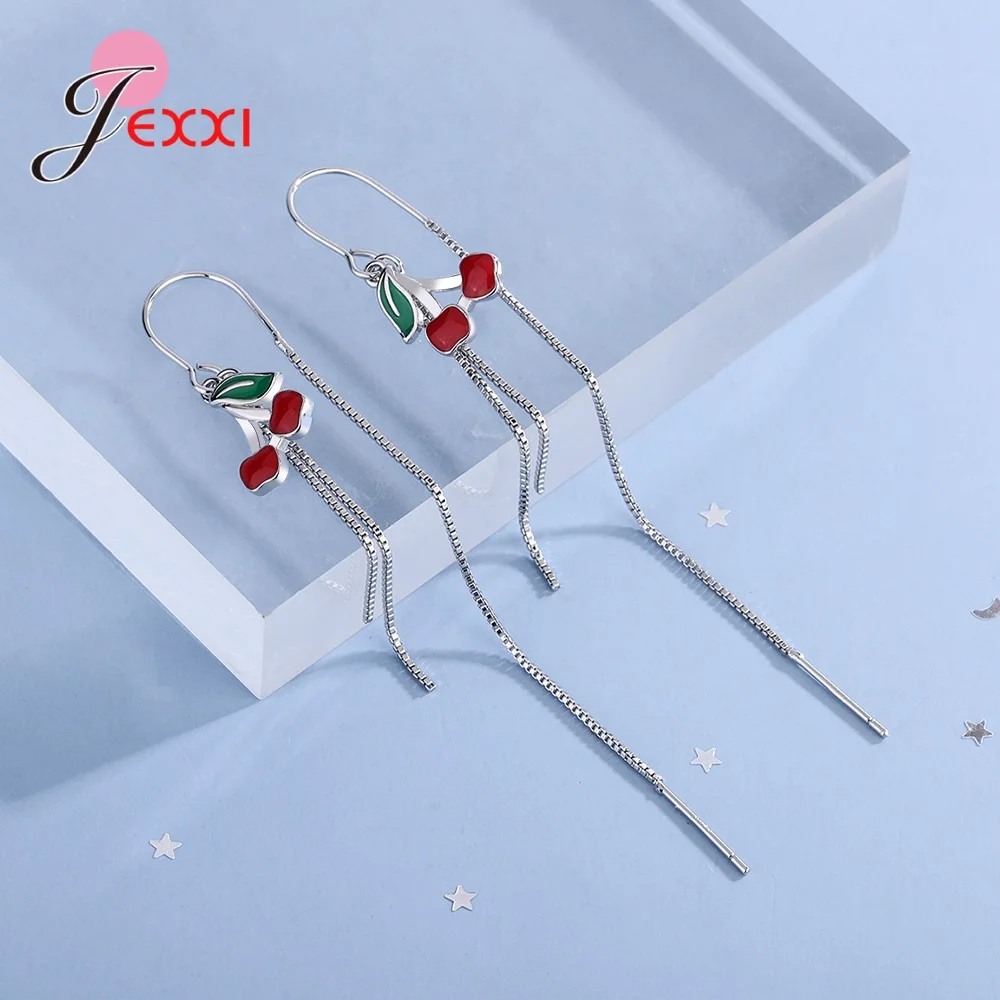 New 100% 925 Sterling Silver Simple Tiny Tassel Fruit Pattern Drop Earrings Women Silver Dangle Ear Fashion Jewelry