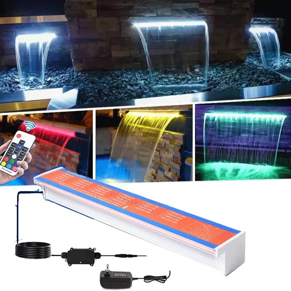 

DC12V 12W RGB светодиодный водопад настольный фонтанный светильник длиной 300 мм каскад для бассейна декоративный настенный подвесной фонтан Spillway