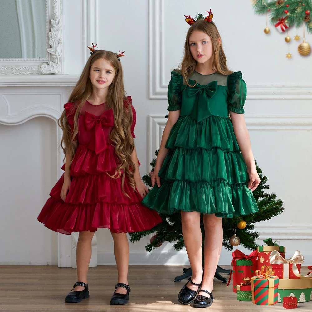 

Green Christmas Dress For Girls Birthday Princess Party Dresses Chidlren Costume Cake Tutu Kids Girl Wedding Evening Vestidos