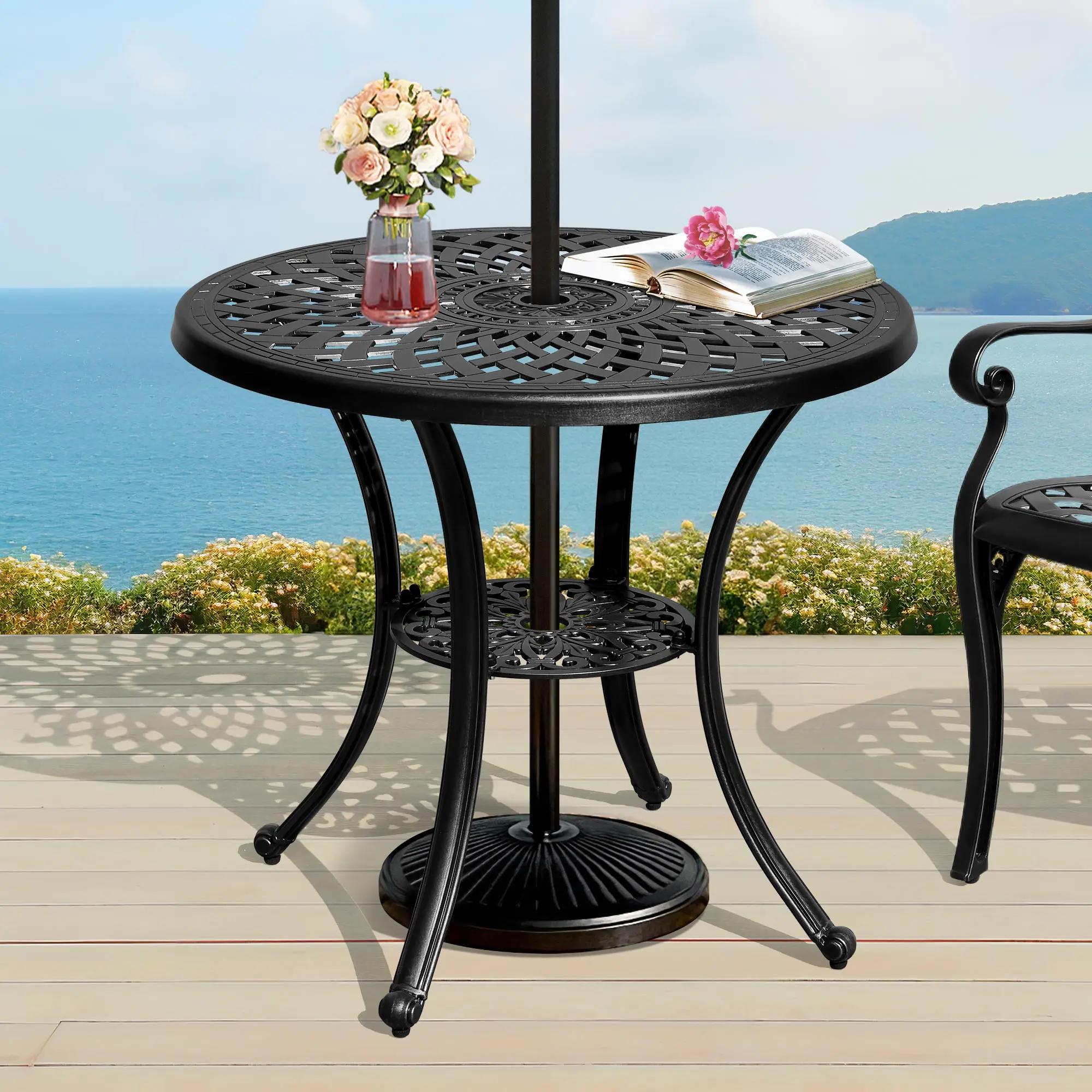 30'' Aluminum Table Patio Bistro Round Table Outdoor Furniture Heavy Duty Black