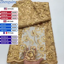 African Embroidered Mesh Lace Fabrics High Quality 2025 New Tulle With Sequins French Net Lace Fabric For Nigerian Wedding A3489