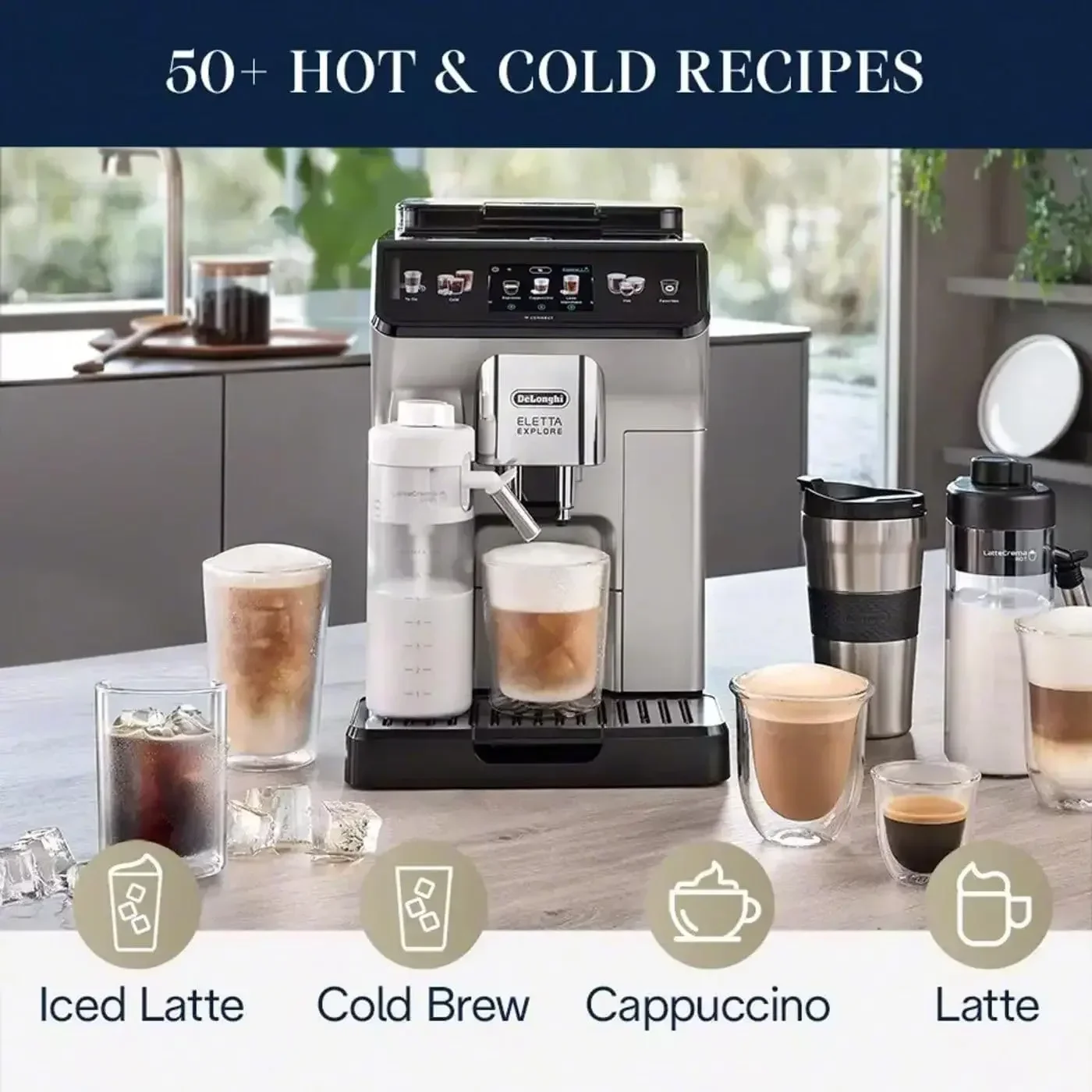 De'Longhi Eletta Explore espressomachine met Cold Brew, automatische warme en koude melkopschuimer voor meer dan 50 One Touch-recepten