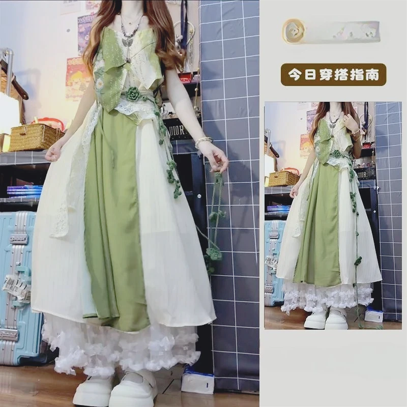 

Ретро-стиль, полный набор картинок маслом Ван Гога, искусственное платье из двух частей, школьница + белая юбка для тяжелой промышленности, боди-костюм