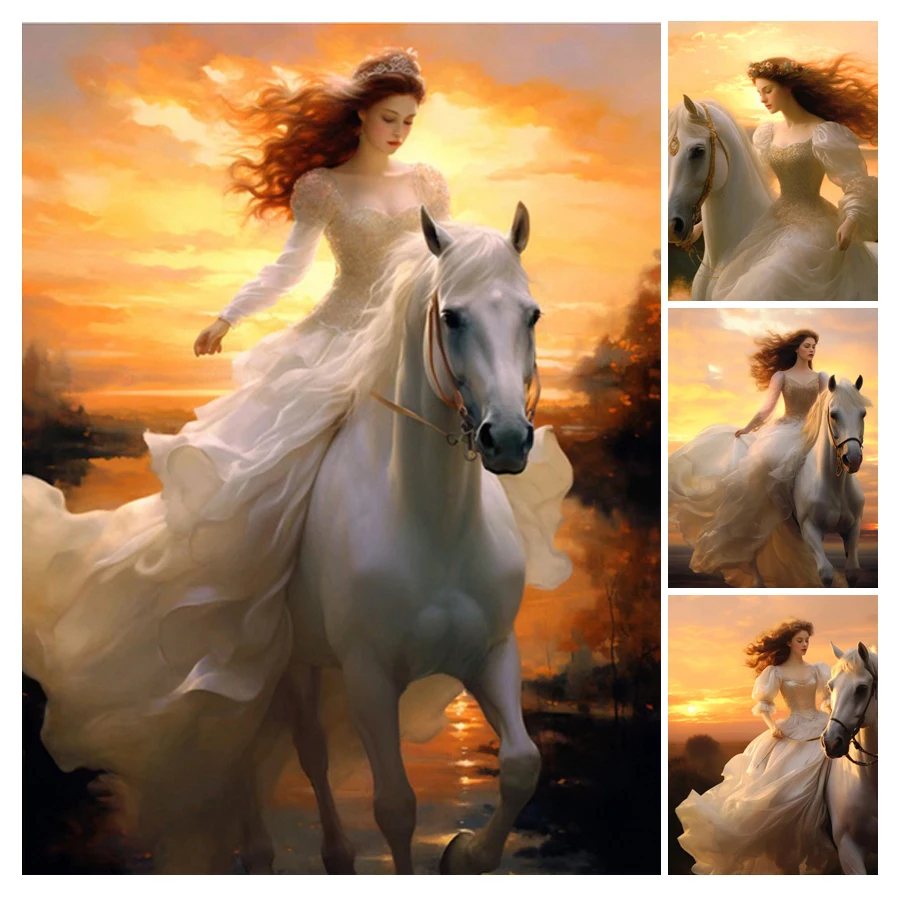 

Diy 5D Mosaic Arts Woman and White Horse Diamond Painting Animals Full Rhinestone Embroidery Girl Picture Wall Decor JX0022