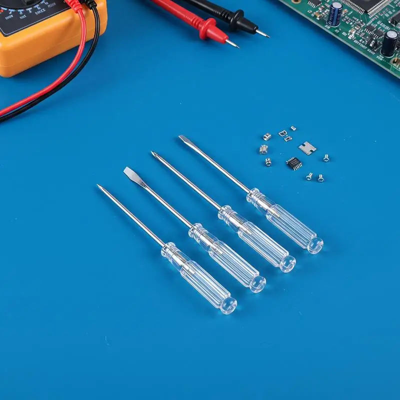 4Pcs Manual Screwdriver Kit Transparent Blue Handle Slotted Cross Hand Tools for Car Repair Home DIY Projects