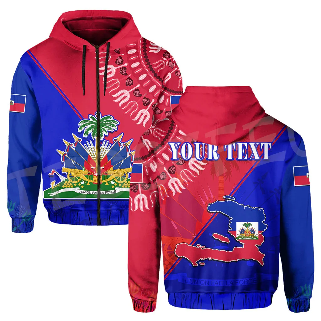 Custom Name Country Flag Caribbean Sea Haiti Retro Vintage Pullover Tracksuit 3DPrint Streetwear Harajuku Jacket Funny Hoodies S