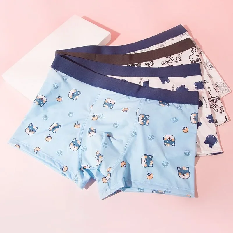 

Kawaii Pets Men's Underwear Ice Silk Antibacterial Couple Summer Mid Waist Cartoon Cute Teenagers Boxer Shorts New Trunk Briefs