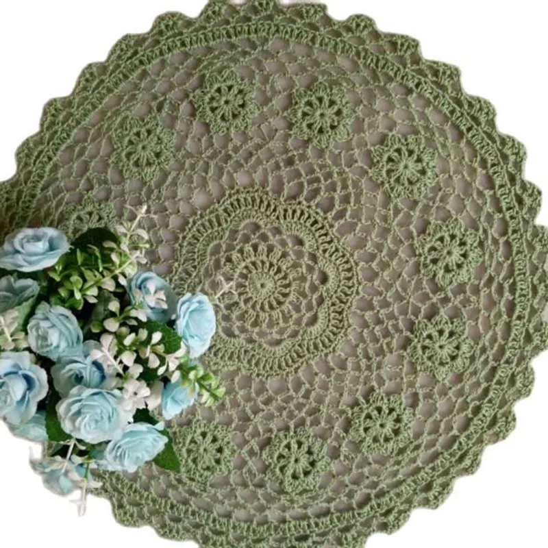 35cm Round Lace Cotton Table Place Mat Dish Pad Cloth Crochet Placemat Cup Mug Tablecloth Tea Pan Coaster Handmade Doily Kitchen