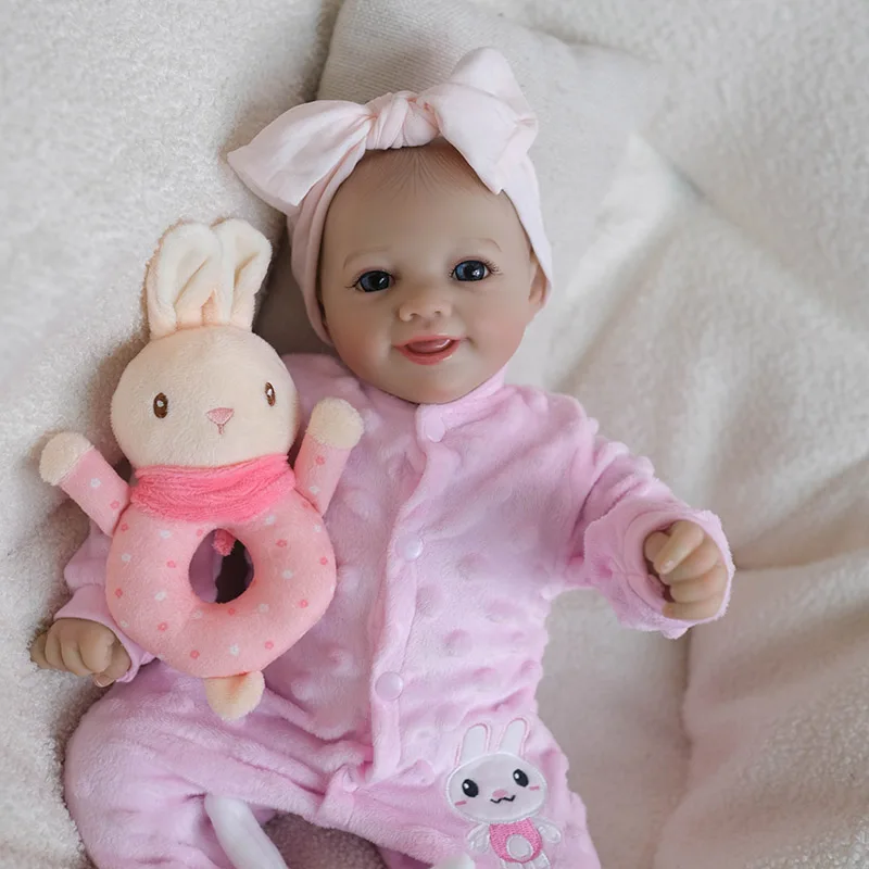 19inch Already Finished Reborn Baby Doll Smiling Soft Body Realistic Lifelike Blue Eyes Cute Girl Doll