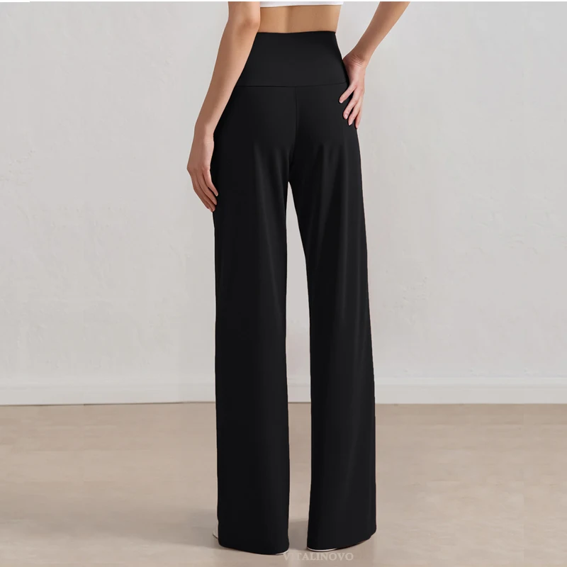VITALINOVO Damen-Hose mit weitem Bein, ohne Taschen, hohe Taille, Stretch, lockere Jogginghose, Nake-Feeling, lässig, Lounge, Yoga, Workout, Palazzo – Detail 16
