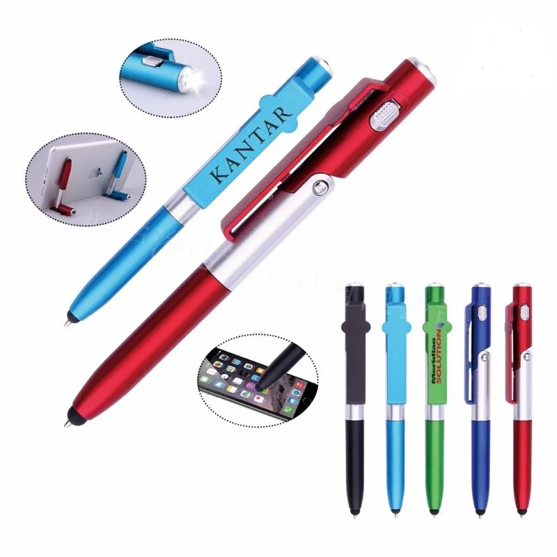 Multifunctional Four-in-one Folding Light Pen Gift Pen Mobile Phone Holder LED Capacitor Ballpoint Pen Multi-color Optional