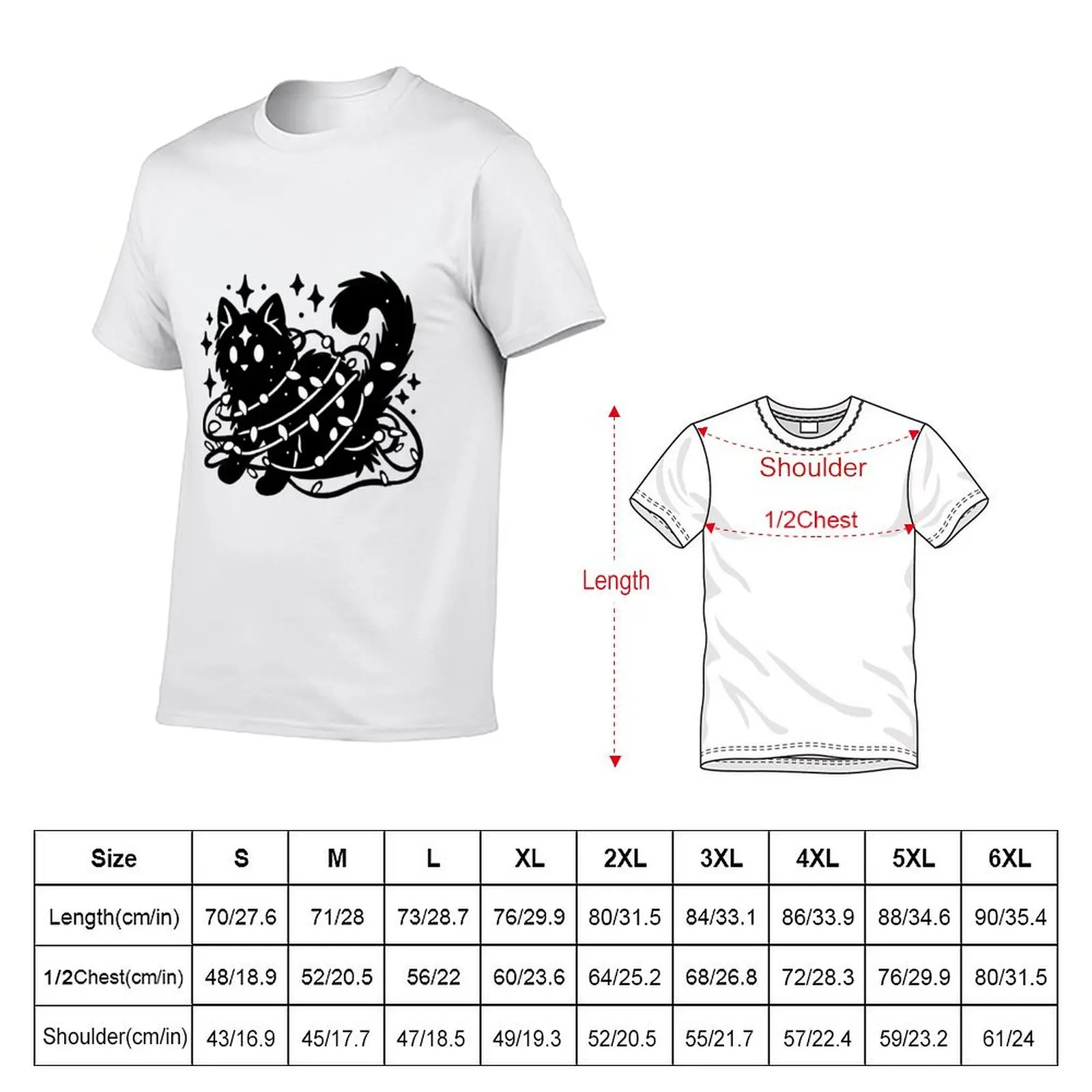 Christmas Witch Cat Wrapped in Lights Gothic Christmas Design Merry Creepmas T-Shirt Casual Work Wear T-Shirt