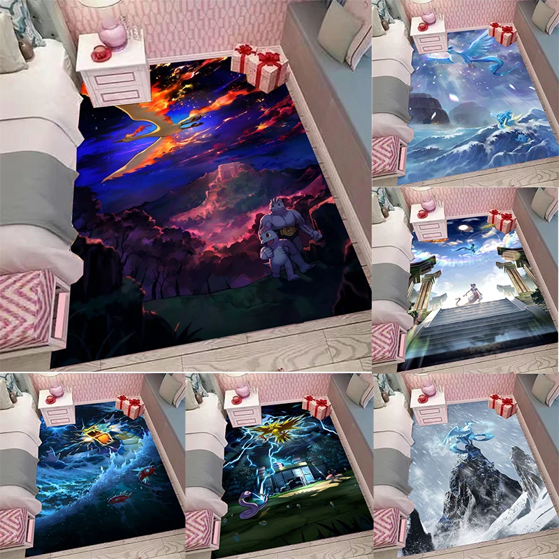 

MINISO Ковер XXL с тематикой покемонов, милые узоры покемонов с живописными фонами Mewtwo Charizard, дизайн мягкого напольного коврика для спальни