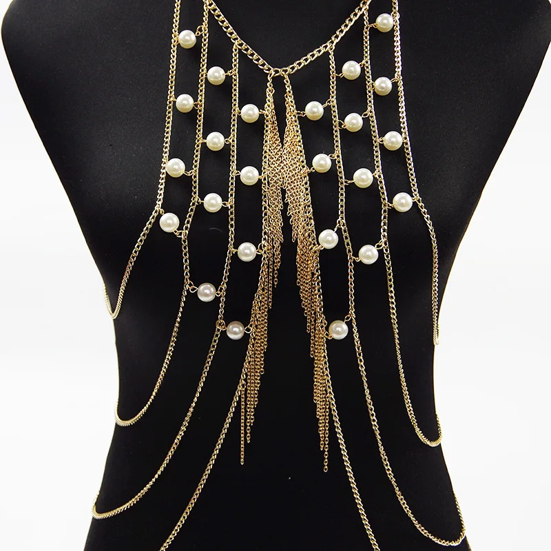 2024 Accessory Pearl multi-layer complex sexy body chain necklace