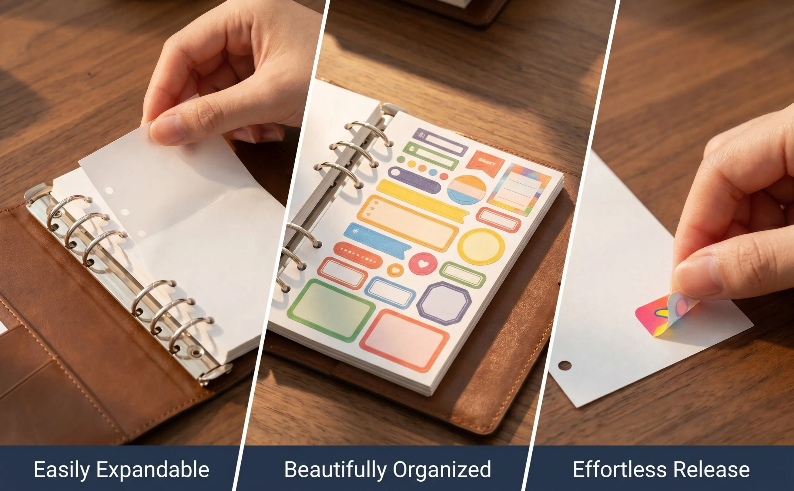 60Pcs Sticker Album Binder Refills Double Sided Release Paper 4.1x2.6 A7 6 Ring Sticker Keeper Pages for Collecting and