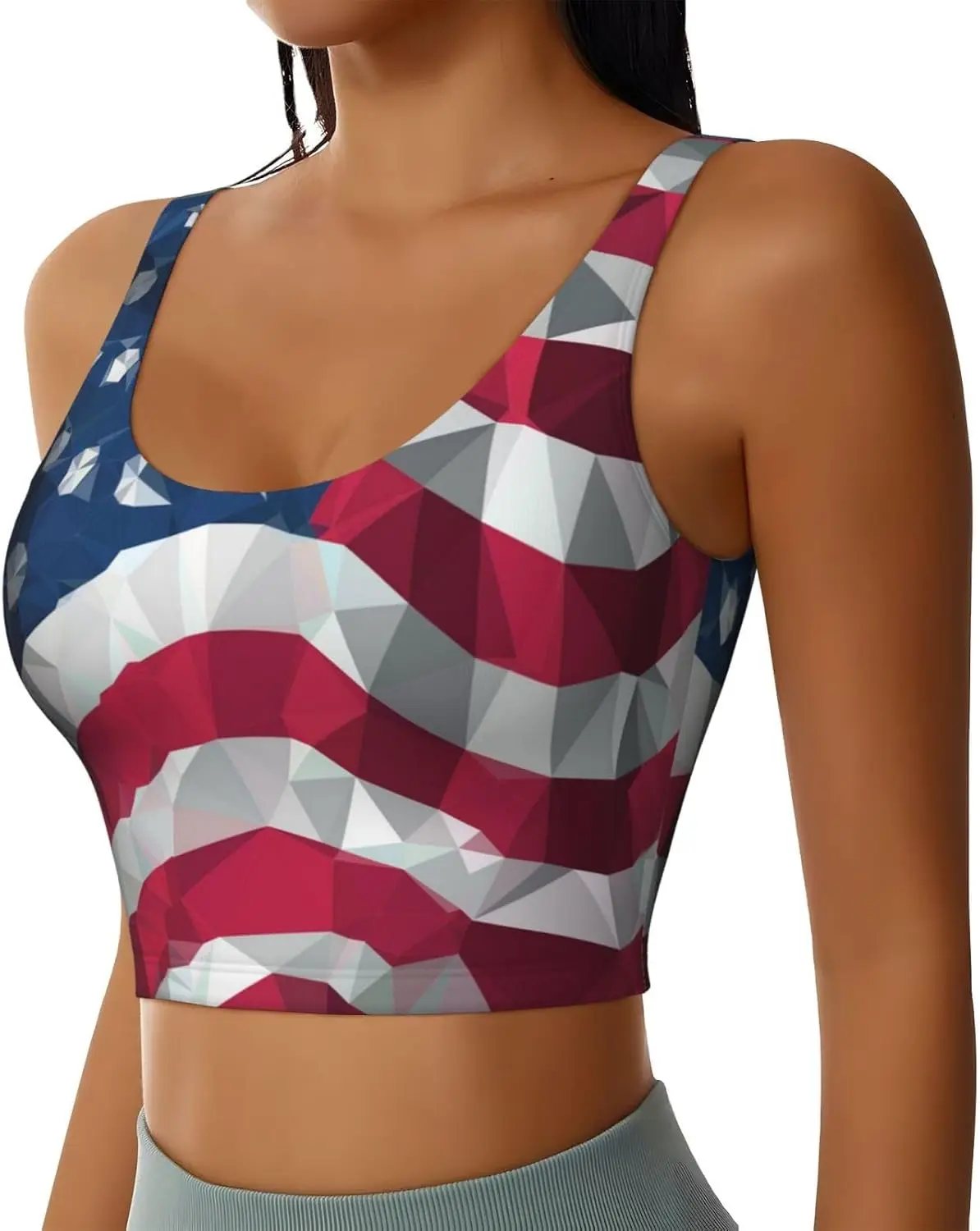USA Flag Sports Bras for Women Removable Padded Yoga Tank Tops Workout Running Crop Tops Tank Top Women