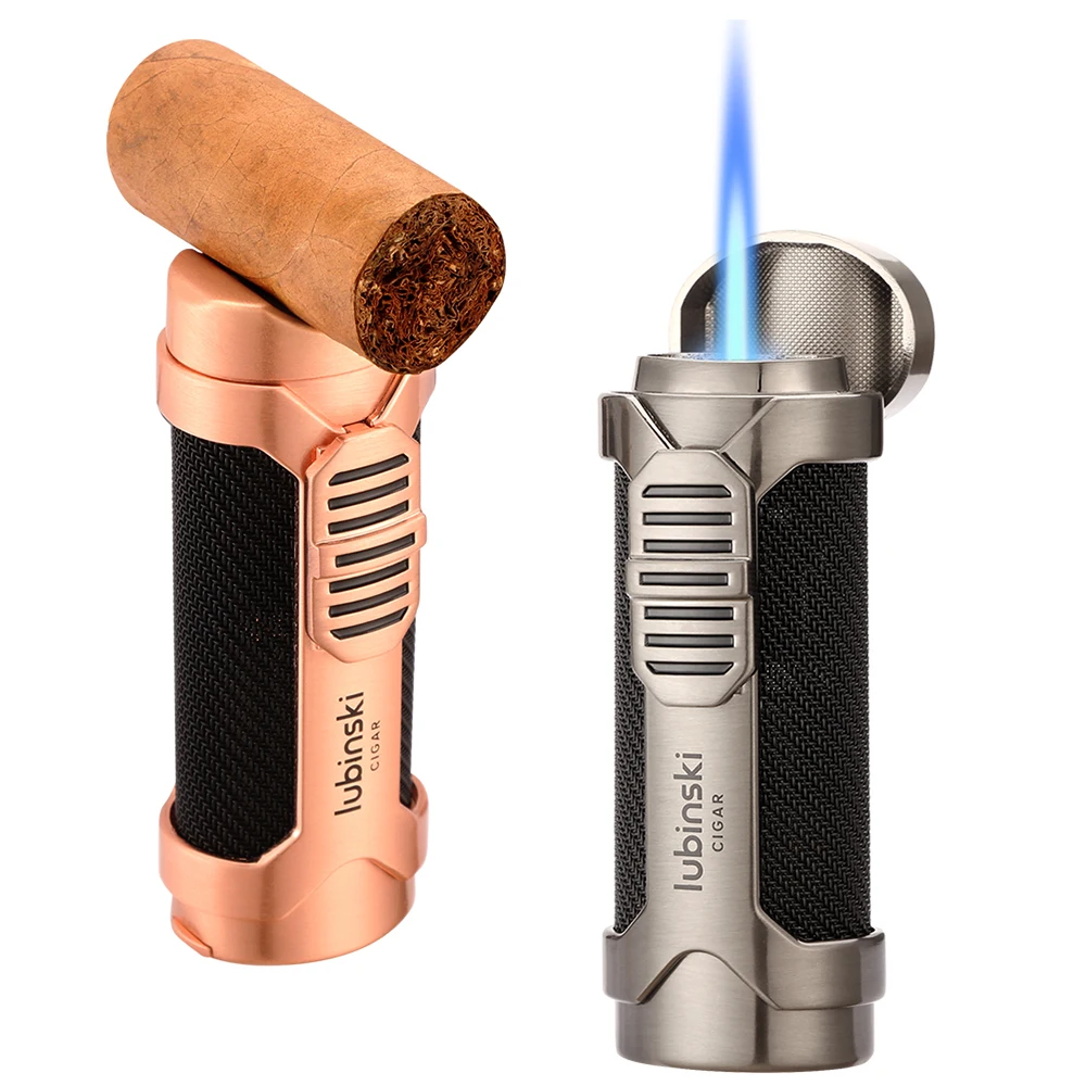 

Lubinski Metal Cigar Lighter Portable With Punch Drill Jet Flame Accessories Tobacco Support Stand Windproof Cigar Lighter