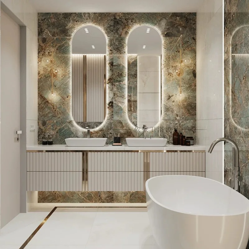 Wall-mounted slate bathroom vanity, bathroom cabinet with smart mirror and copper drain