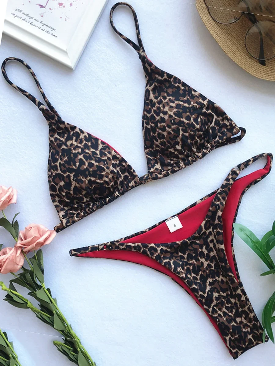 2024 Sexy Leopard Brazilian Bikini Women Swimsuit Female Thong Swimwear Two Pieces Bikini Set Mini Micro Bathing Suit Swim Lady