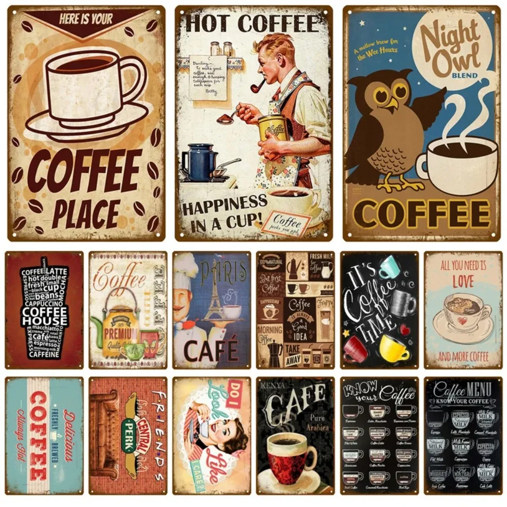 Vintage-Metallblechschild für Kaffee, Küche, Bar, Dekoration, Retro-Wandkunst-Plakette, Eisenmalerei-Poster