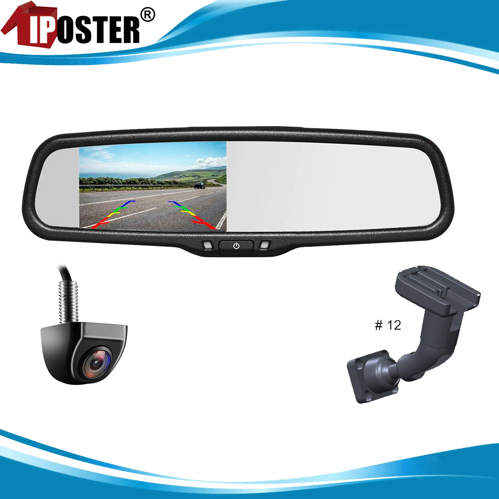 iPoster 4.3 Inch LCD Car Rear View Mirror Monitor with No12 Bracket OEM Reversing Camera For Honda Isuzu BYD Peugeot Citroen