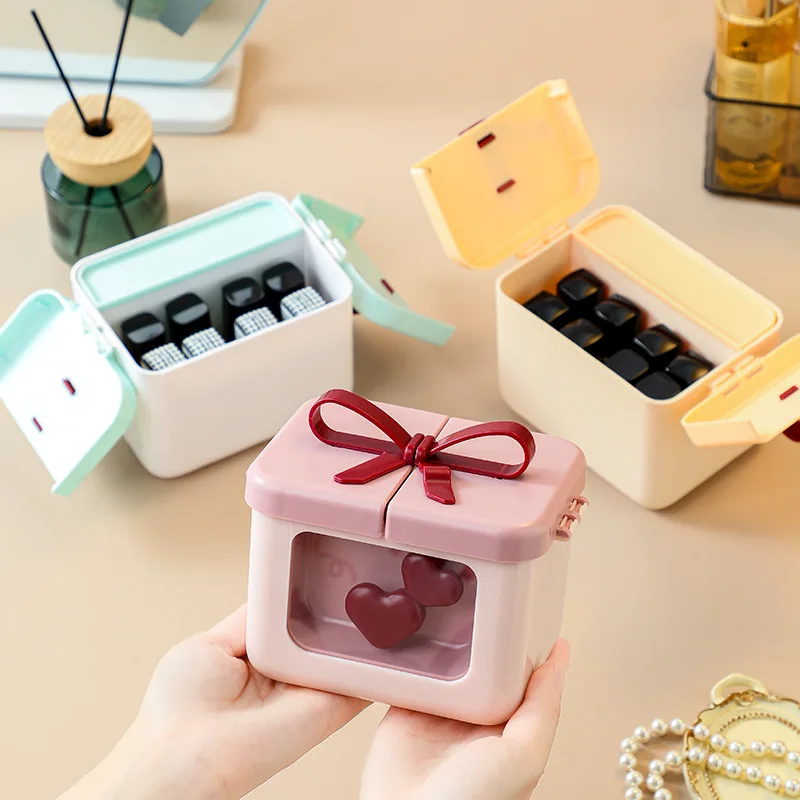 Dopamine Lipstick Storage Box with Lid Partition Rack Desktop Makeup Organizer Boxes Bow Cosmetic Storage Box Home Storage Gifts