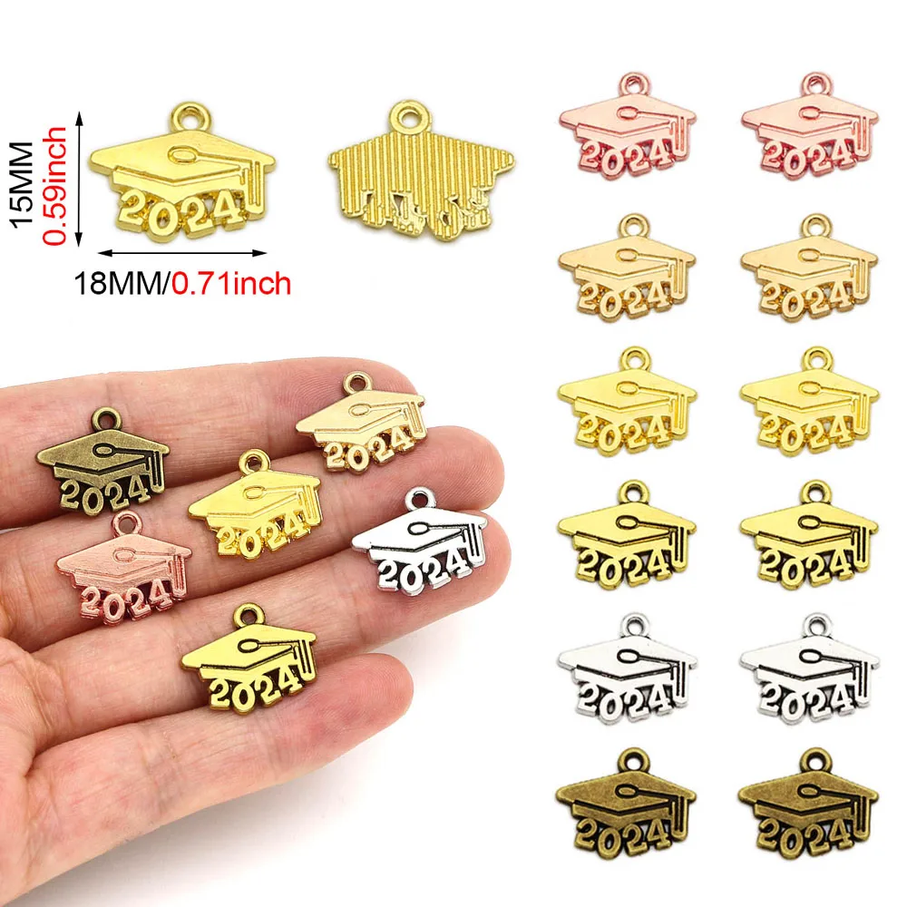 20Pcs Graduate 2024 Charms Metal Pendants Graduation Bachelor Cap Jewelry Charms for Necklaces Bracelet Jewelry Accessories