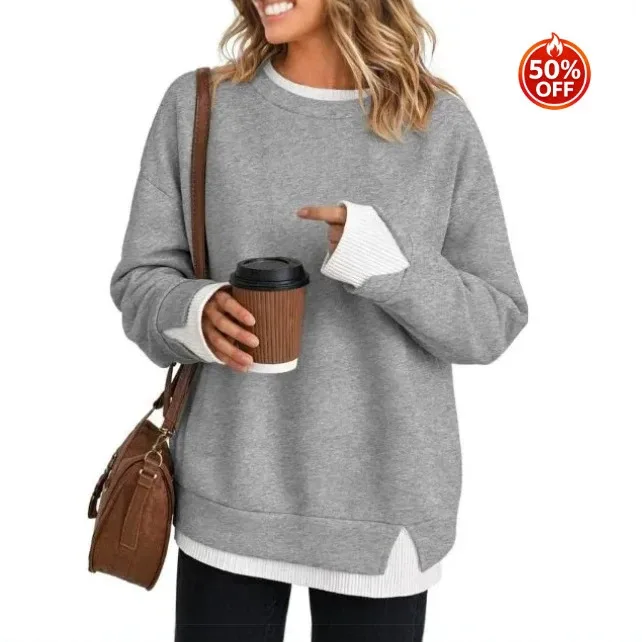 Women Sweatshirt Tops Round Neck Full Sleeve Casual Work Patchwork Y2k Streetwear Sport Loose Splice Elegant Autumn Winter 2026