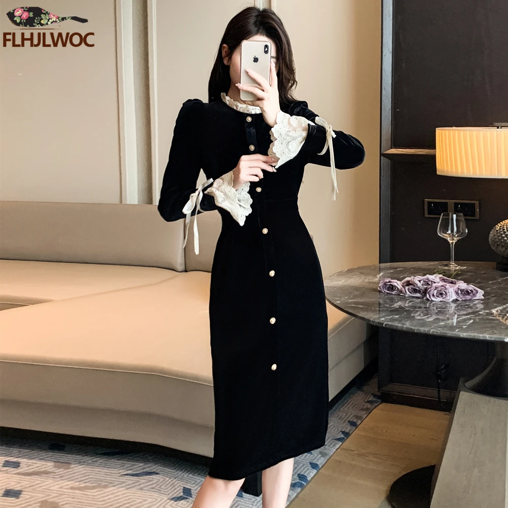 2024 anno nuovo data abiti femminili colletto alla coreana retrò Vintage stile francese europeo piccolo vestito camicia bianca Patchwork nero