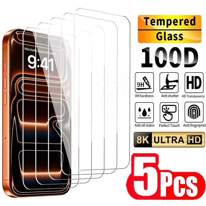 

5Pcs 8K Screen Protector for IPhone 17 15 14 13 12 11 16 Pro Max Mini HD Tempered Glass for IPhone 17 Air XR X XS 14 15 16 Plus