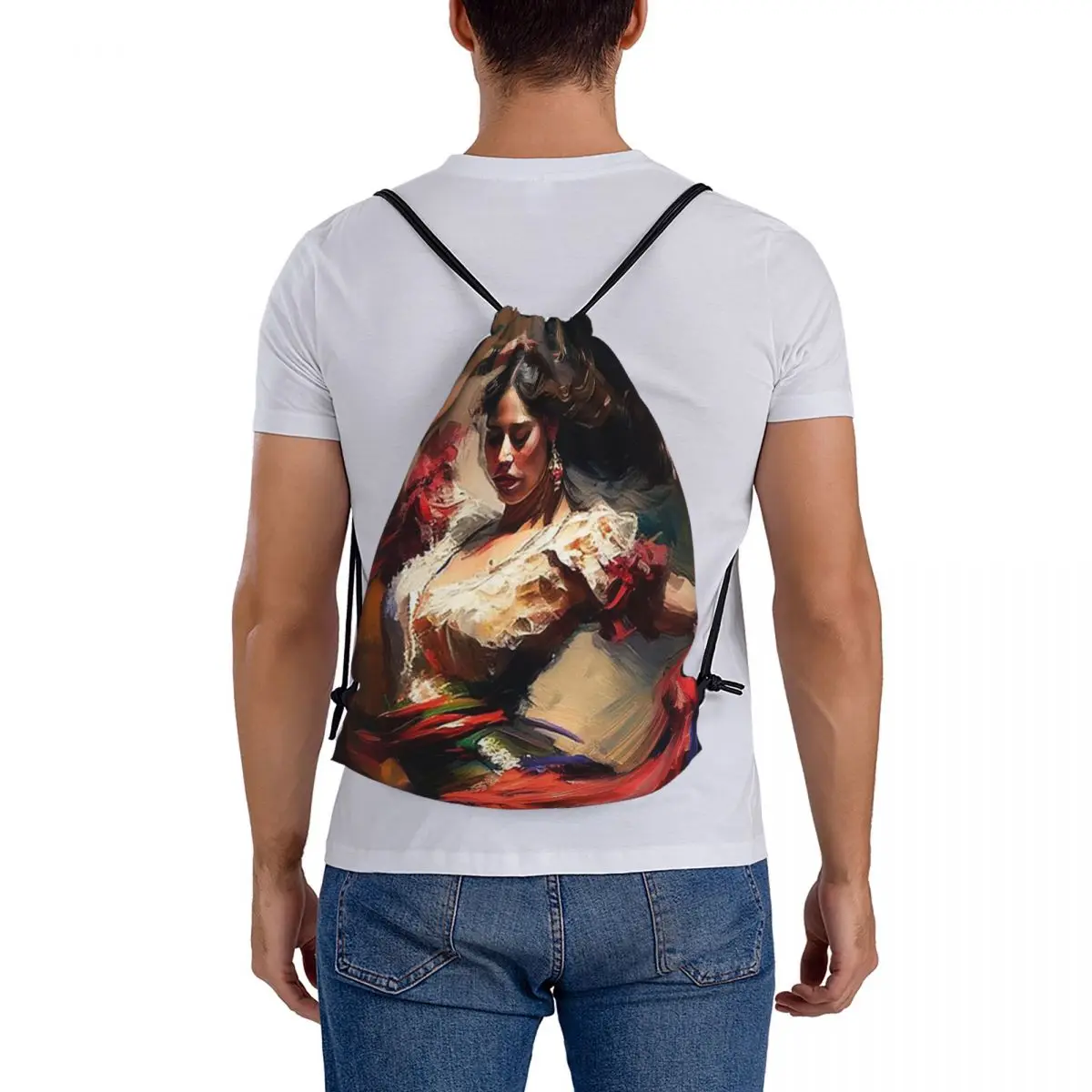 Woman Dancing Flamenco Backpacks Fashion Drawstring Bundle Pocket Storage Bag Book Bags for Man Woman School