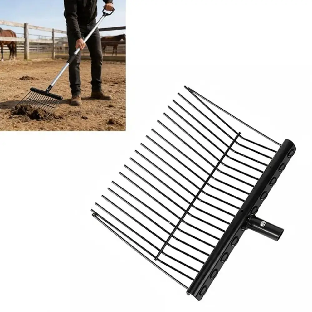 Garden Rake Tool Stable Garden Leaf Rake Heavy Duty Cleaning Iron Fork Rake Black Lightweight Livestock Hay Fork Garden Leaf