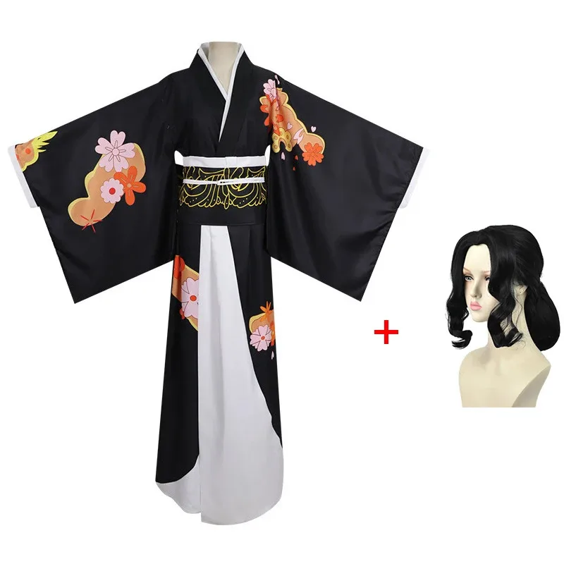 애니메이션 코스프레 키부츠지 무잔 의상 가발 여성 기모노 유니폼 의류 드레스
