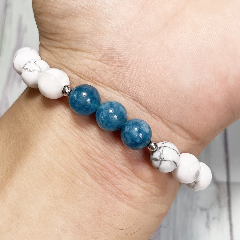 Ruberthen 8 MM AAA Grade Blue Apatite Howlite Bracelet Womens Mens Natural Gemstone Handmade Wrist Mala image 4