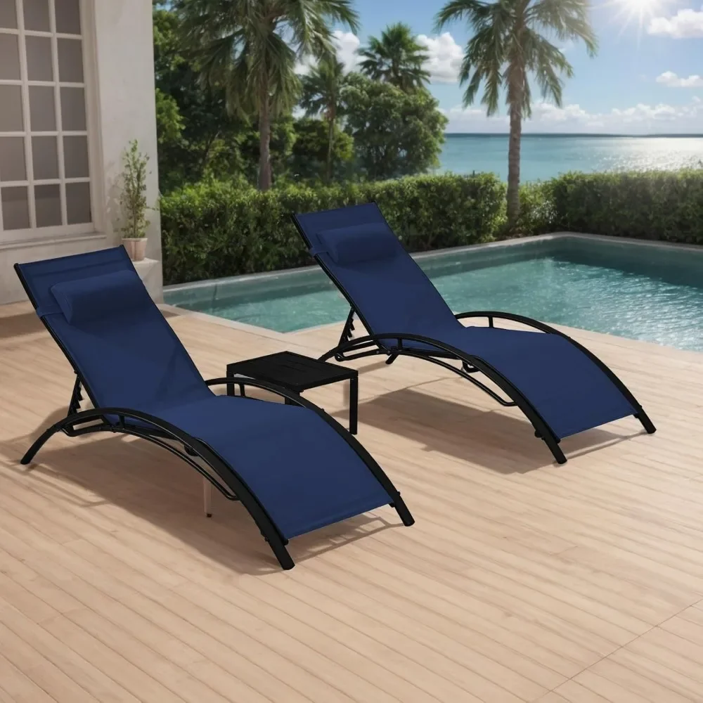 Sunbathing Recliner for Poolside, Deck & Backyard.Pool Chaise Lounge Chairs Set of 3 with Pillow