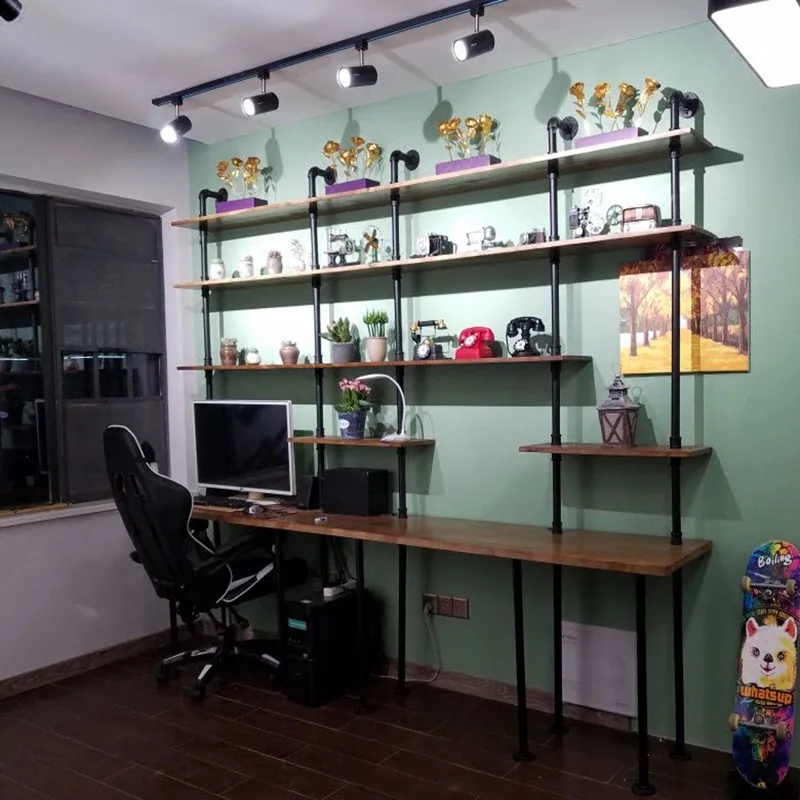 Computer desk bookshelf creative wall storage desk integrated simple wall solid wood bookshelf