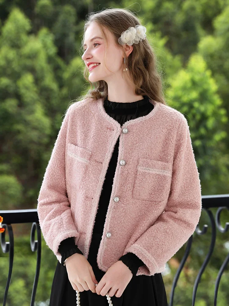 I BELIEVE YOU Pink Casual Luxury Jackets Coats for Woman O-neck Office Lady Short Cardigan Winter Clothes Women 2024 CWT235457A