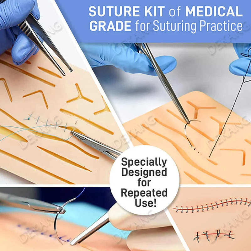 17 Pieces Of Dissection Tools: Suturing Silicone Thread Scissors Forceps Knife Handle Hemostatic Forceps
