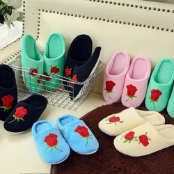 Chaussons en coton doux en peluche rose pour femmes et femmes, chaussures de couple mignonnes, chaussures unisexes, sol emboridé, intérieur, maison, fourrure, chambre à coucher, nouveau