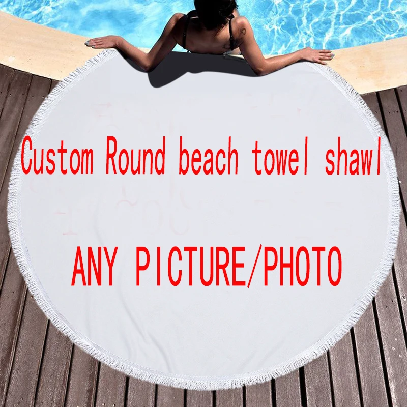 Custom Logo Photo Brand Round Beach Towel Thick Shower Bath Towels Microfiber Summer Swim Circle Yoga Mat 150cm with Tassels